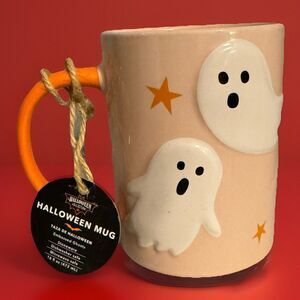 NEW ALDI Crofton Pastel Halloween Mug 16oz-Embossed Ghosts & Stars.